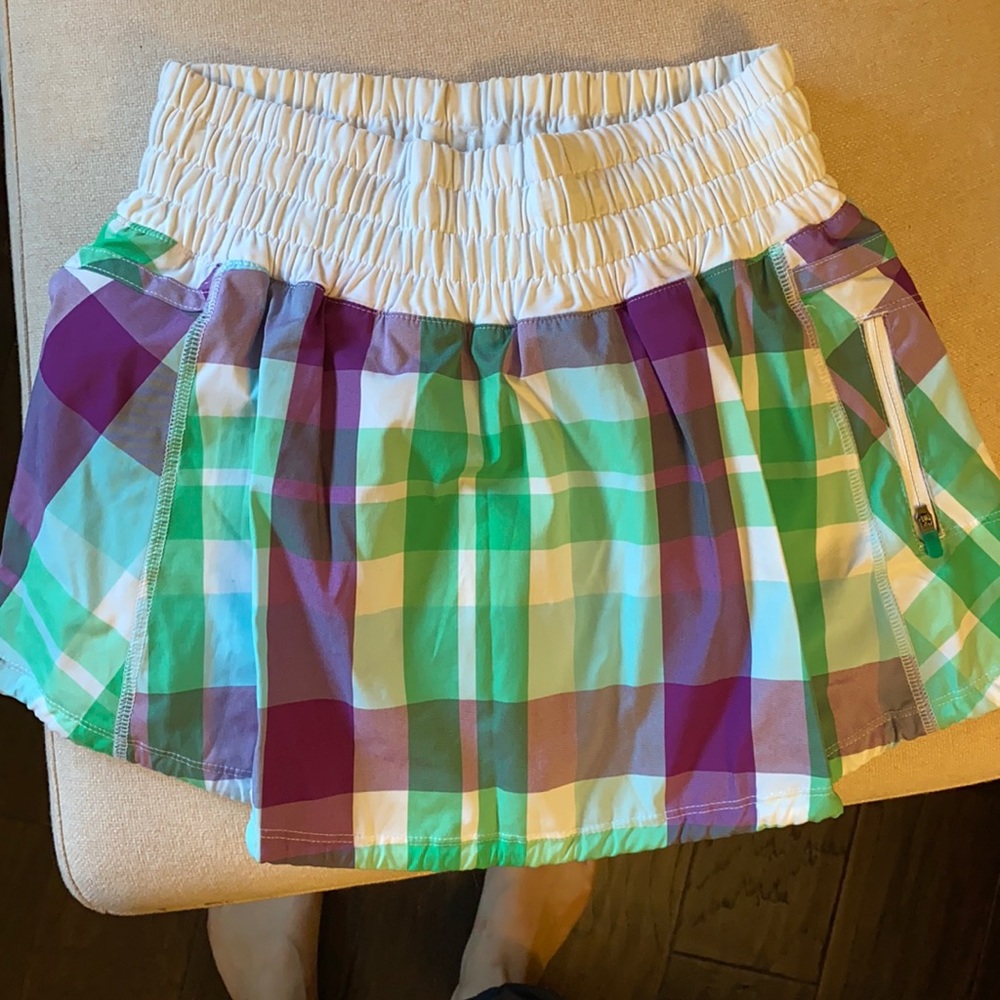 lululemon athletica Green Purple Plaid Athletic Skirt Shorts